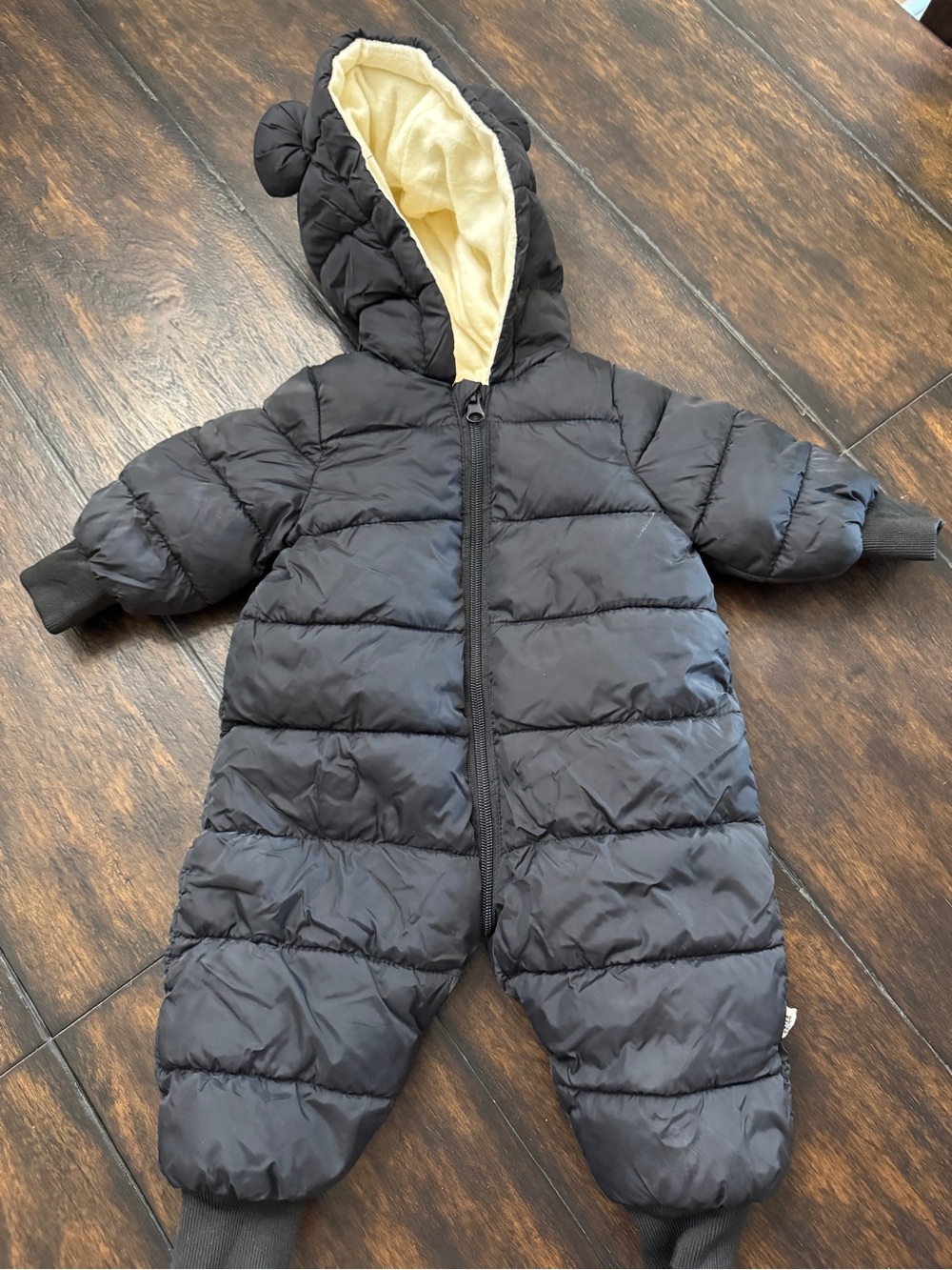 Baby Black Puffer Snowsuit with Cream Lining